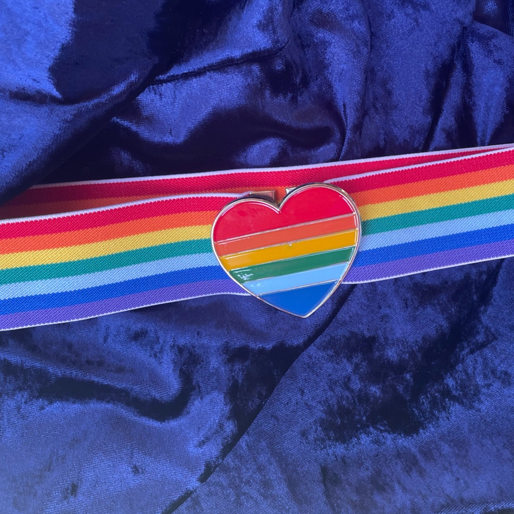 Rainbow Stretch Belt 🌈 with Dark Blue Crushed velvet dress.